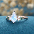 Kite cut Moonstone & Moss Agate Solid Gold Engagement Ring