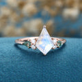 Kite cut Moonstone & Moss Agate Solid Gold Engagement Ring