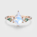 Kite cut Moonstone & Moss Agate Solid Gold Engagement Ring