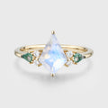 Kite cut Moonstone & Moss Agate Solid Gold Engagement Ring