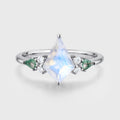 Kite cut Moonstone & Moss Agate Solid Gold Engagement Ring