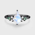 Kite cut Moonstone & Moss Agate Solid Gold Engagement Ring