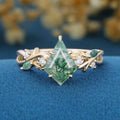 Kite cut Moss Agate Engagement ring Leaf Bridal Promise Ring