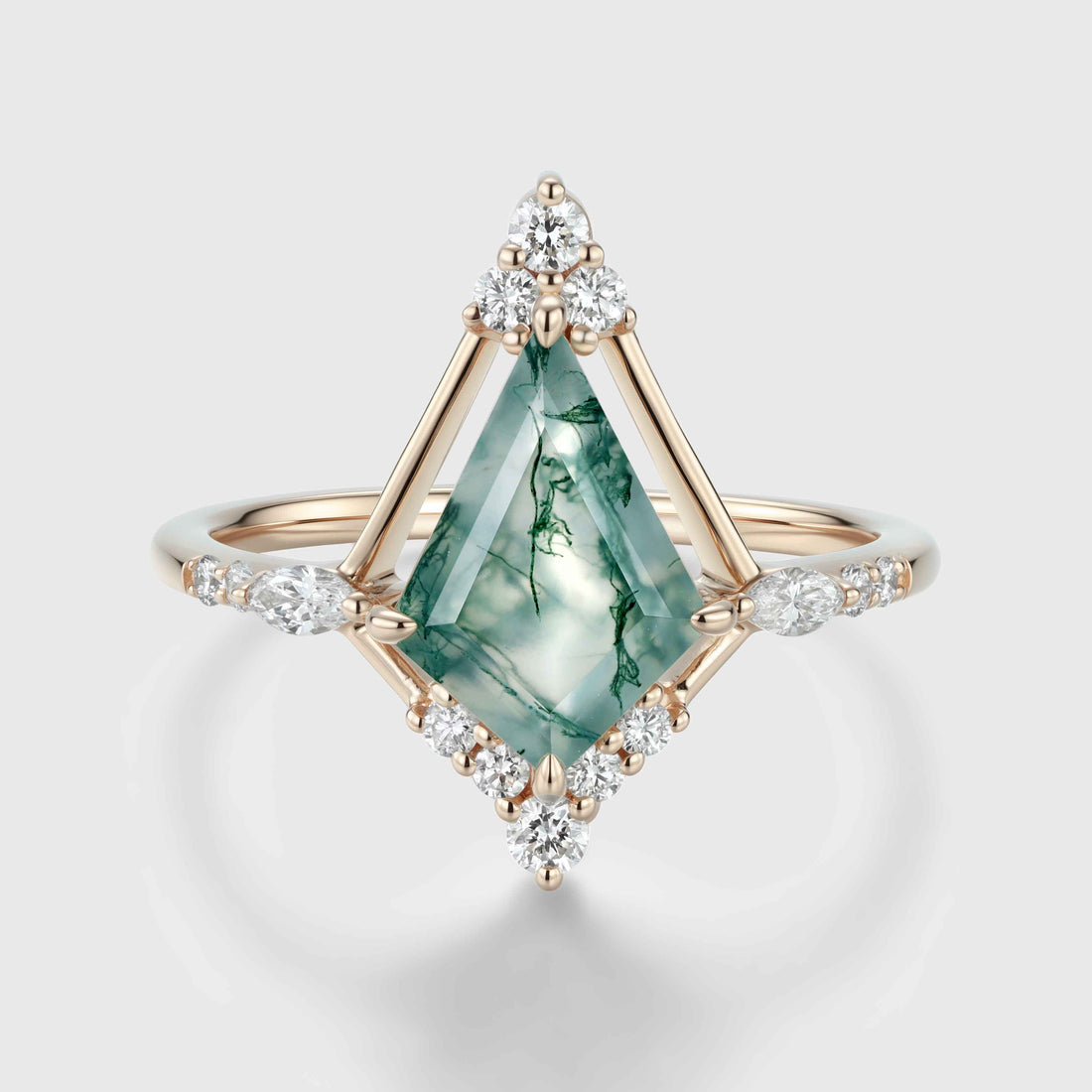 Kite cut Moss Agate Gold Engagement Ring