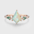 Kite cut Opal & Moss Agate Solid Gold Engagement Ring