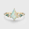 Kite cut Opal & Moss Agate Solid Gold Engagement Ring