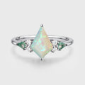 Kite cut Opal & Moss Agate Solid Gold Engagement Ring