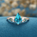 Kite cut Turquoise & Moss Agate Solid Gold Engagement Ring