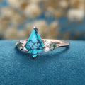 Kite cut Turquoise & Moss Agate Solid Gold Engagement Ring