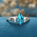 Kite cut Turquoise & Moss Agate Solid Gold Engagement Ring