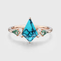 Kite cut Turquoise & Moss Agate Solid Gold Engagement Ring