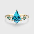 Kite cut Turquoise & Moss Agate Solid Gold Engagement Ring