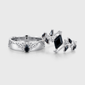Lozenge cut Black Onyx Gothic Spider Web Floral Couples Ring Set