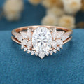 1.5Carat Oval cut Moissanite Cluster Engagement ring Bridal Set