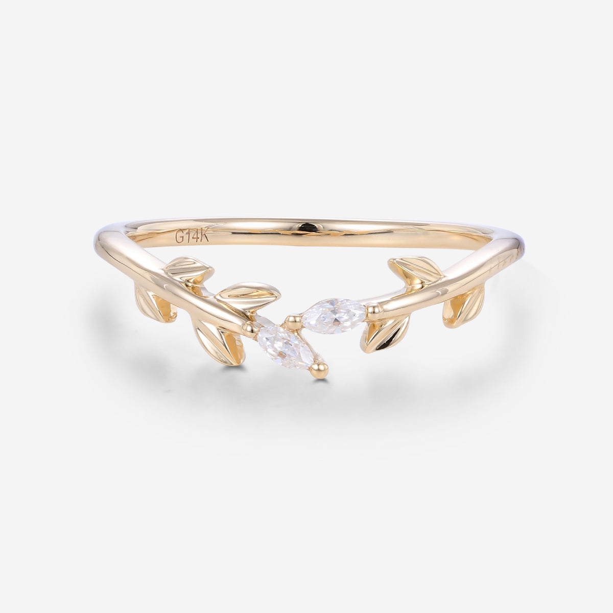 Marquise Cut Moissanite | diamond leaf Curved Wedding Band Ring