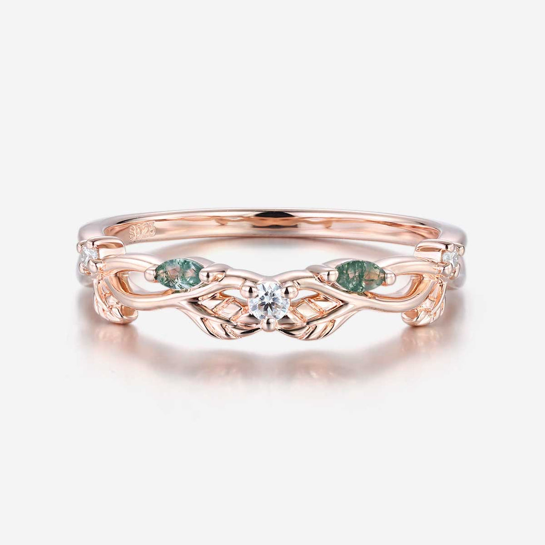 Marquise Moss Agate Matching Moissanite Wedding Band