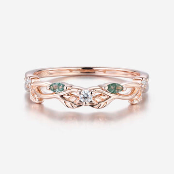 Marquise Moss Agate Matching Moissanite Wedding Band