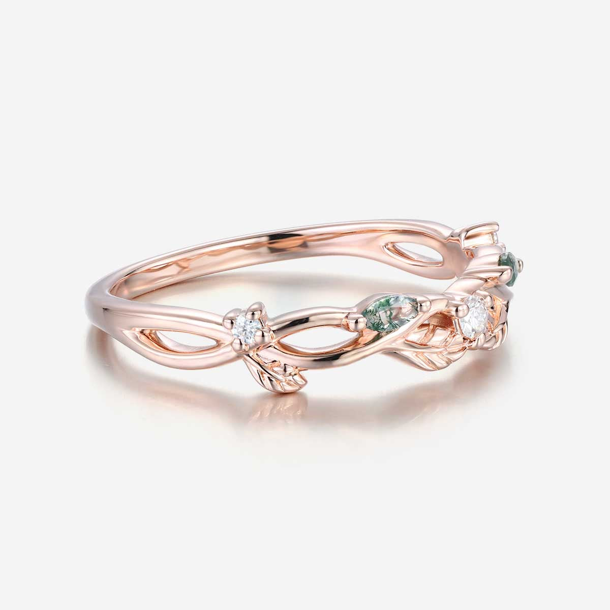 Marquise Moss Agate Matching Moissanite Wedding Band