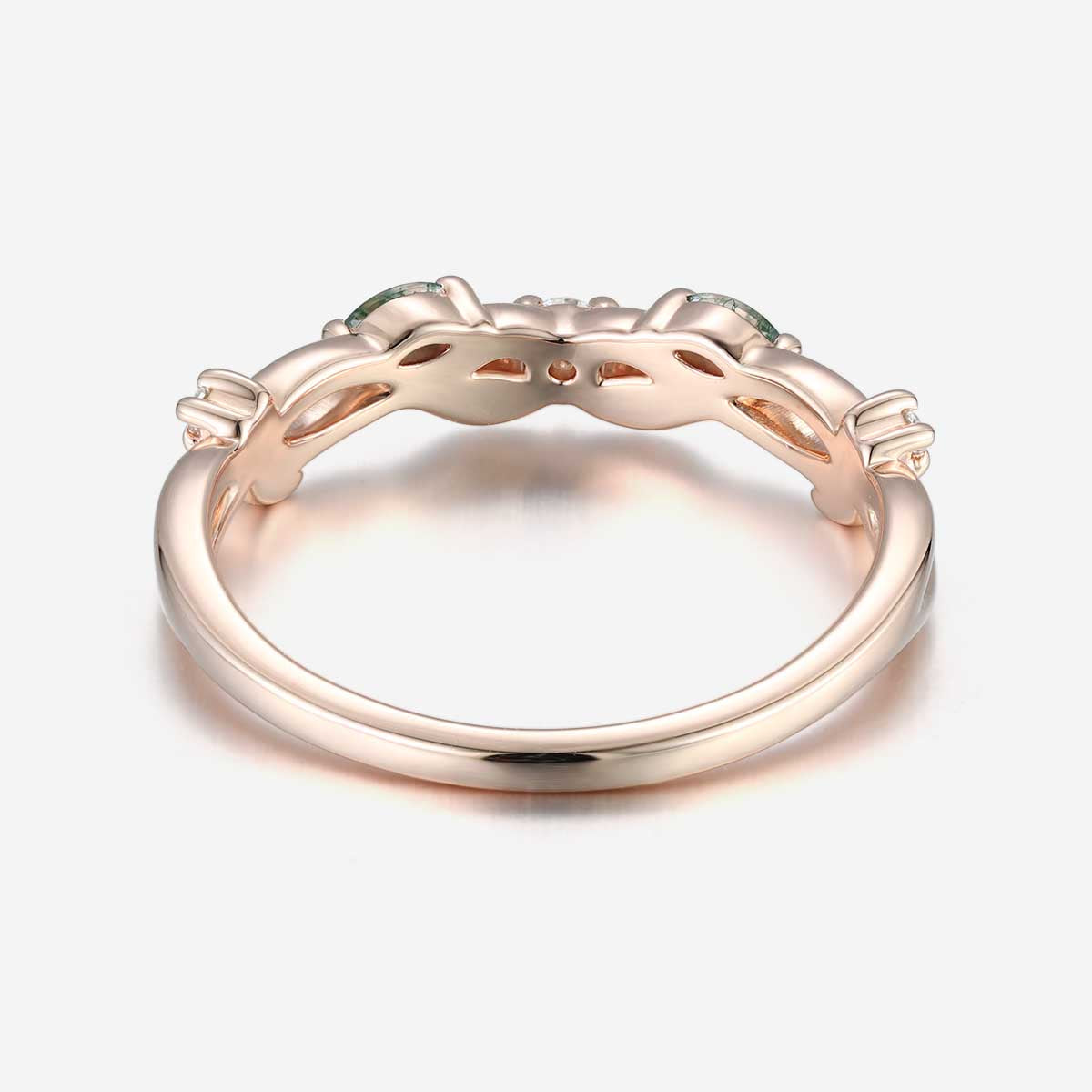Marquise Moss Agate Matching Moissanite Wedding Band