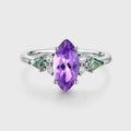 Marquise cut Amethyst & Moss Agate Solid Gold Engagement Ring