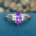Marquise cut Amethyst & Moss Agate Solid Gold Engagement Ring