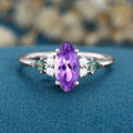 Marquise cut Amethyst & Moss Agate Solid Gold Engagement Ring