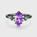 Marquise cut Amethyst & Moss Agate Solid Gold Engagement Ring