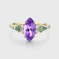 Marquise cut Amethyst & Moss Agate Solid Gold Engagement Ring