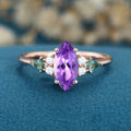 Marquise cut Amethyst & Moss Agate Solid Gold Engagement Ring