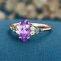 Marquise cut Amethyst & Moss Agate Solid Gold Engagement Ring