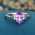 Marquise cut Amethyst & Moss Agate Solid Gold Engagement Ring