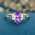 Marquise cut Amethyst & Moss Agate Solid Gold Engagement Ring