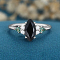 Marquise cut  Black Onyx & Moss Agate Solid Gold Engagement Ring