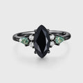 Marquise cut Black onyx & Moss Agate Solid Gold Engagement Ring