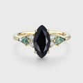 Marquise cut Black onyx & Moss Agate Solid Gold Engagement Ring