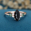 Marquise cut Black onyx & Moss Agate Solid Gold Engagement Ring