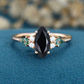 Marquise cut  Black Onyx & Moss Agate Solid Gold Engagement Ring