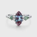 Marquise cut Lab Alexandrite & Moss Agate Solid Gold Engagement Ring