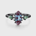 Marquise cut Lab Alexandrite & Moss Agate Solid Gold Engagement Ring