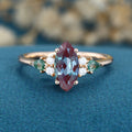 Marquise cut Lab Alexandrite & Moss Agate Solid Gold Engagement Ring