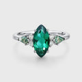 Marquise cut Lab Emerald & Moss Agate Solid Gold Engagement Ring