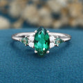 Marquise cut Lab Emerald & Moss Agate Solid Gold Engagement Ring