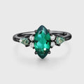 Marquise cut Lab Emerald & Moss Agate Solid Gold Engagement Ring