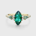 Marquise cut Lab Emerald & Moss Agate Solid Gold Engagement Ring