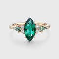 Marquise cut Lab Emerald & Moss Agate Solid Gold Engagement Ring