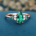 Marquise cut Lab Emerald & Moss Agate Solid Gold Engagement Ring