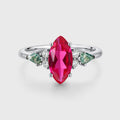 Marquise cut Lab Ruby & Moss Agate Solid Gold Engagement Ring