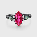 Marquise cut Lab Ruby & Moss Agate Solid Gold Engagement Ring