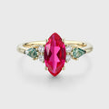 Marquise cut Lab Ruby & Moss Agate Solid Gold Engagement Ring