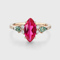 Marquise cut Lab Ruby & Moss Agate Solid Gold Engagement Ring